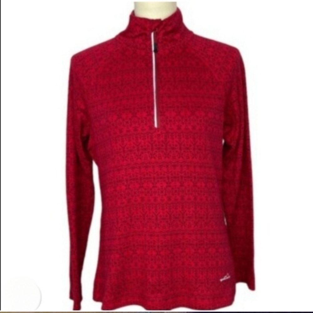 -- Eddie Bauer Red Patterned Sweater Women's Size Small